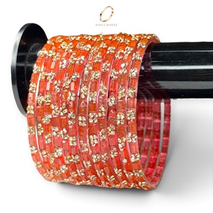 Bracelets en verre rose goutte de pluie kashmiri pour femmes, plaqués or, ornés de zircon et de pierres, pour occasions spéciales, mariages et mariées, vente en gros - Product Image 1