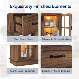 58-Inch <b>Deep</b> Walnut Electric Fireplace TV Stand 2 Lattice Glass Doors 2 Adjustable Drawers <b>Shelf</b> Simple Compatible 24\" 3 Si - Product Image 3