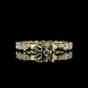 Bague Initiale SK en Diamant Rond de Synthèse, Bande Personnalisée avec Lettre, Or 10K 14K 18K, Argent 925 935, Cadeau d'Anniversaire pour Femme - Product Image 1
