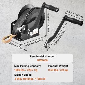 Manivela Manual para Remolque de Barco de Alta Resistencia con Capacidad de 1600 Libras, Correa de Poliéster de 33 Pies y Manivela Manual - Product Image 6