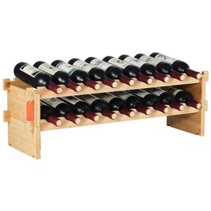 Estante de Almacenamiento de Vino de Bambú Sólido de 2 Niveles, Capacidad para 18 Botellas, Apilable, Modular, Independiente, Exhibidor de Vino de Pie - Product Image 5