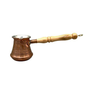 Brushed Copper Turkish Coffee Pot Cezve Ibrik With Wooden Handle 100% Solid Thick Copper Stovetop Greek Arabic Coffee <b>Maker</b> - Product Image 3
