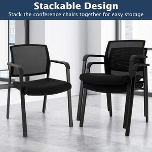Set of 2 Stackable <b>Black</b> <b>Office</b> <b>Chairs</b> with Padded Seat for Reception Room Use - Product Image 6