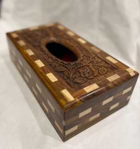 Carved Wooden <b>Floral</b> Pattern Premium Quality Artistic Handmade Tissue <b>Box</b> & Holder for Home Decor Lovers Tradebyd - Product Image 1