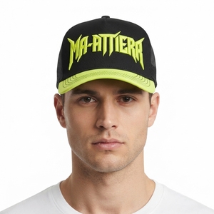 Gorra Trucker Negra con Verde Neón para Hombre, Logotipo Bordado Personalizado, Malla Trasera, Gorra de Béisbol Ajustable, Ropa Urbana para Exteriores - Product Image 1