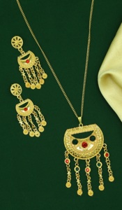 Charm Pendant set joyería chapada en oro indio Dubai árabe joyería colgante conjunto pendientes collar cadena para mujer - Product Image 5