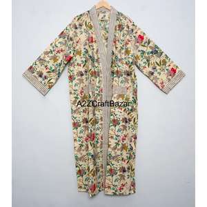 Kimono traditionnel à imprimé floral 100% coton pur pour femmes, vêtements de nuit d'été pour femmes, robe décontractée de plage et de soirée - Product Image 1