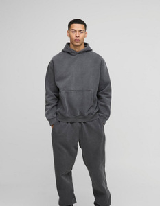 Men <b>Oversized</b> Stacked Tracksuit Luxury Lightweight Baggy Hoodie <b>Jogger</b> Set Urban Streetwear Acid wash Custom OEM Supplier Autumn - Product Image 1