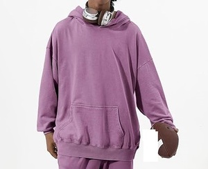 Sudadera con Capucha Lisa Morada de Felpa Francesa con Lavado Ácido, Personalizada, Oversize, Lisa, Estilo Vintage, Lavado Ácido, Hip Hop, Sudadera con Capucha Lavada Ácido - Product Image 3