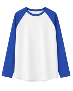 Custom Royal Blue <b>White</b> Raglan Long Sleeve T Shirt Men Cotton Casual Contrast Crew Neck Baseball <b>Tee</b> OEM Manufacturer Supplier - Product Image 1