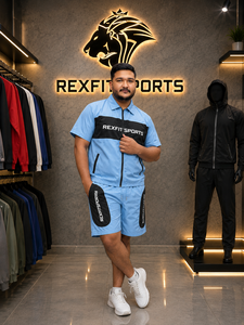 REXFIT SPORTS 2026 Conjunto Deportivo para Hombre, Azul Cielo, Algodón y Poliéster, Manga Corta, Chaqueta con Cierre Completo y Pantalones Cortos, Ropa Deportiva Casual - Product Image 6