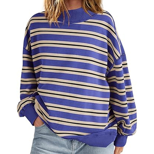Sweat-shirt à col roulé pour femme, col rond, couleur unie, manches longues, tricoté en coton et fibre de bambou, respirant, pour l'automne - Product Image 1