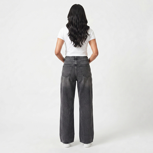 Pantalon en jean taille haute délavé coupe large pour femme, longueur intégrale, style décontracté, pyjama, style américain - Product Image 2