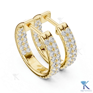 Lab Grown CVD HPHT Diamond Double Row Pave Huggie <b>Hoop</b> <b>Earrings</b> 14K 18K <b>Solid</b> Gold Fine Women Jewelry - Product Image 3