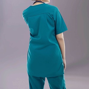 Hauts de blouse teal pour femmes, uniformes d'hôpital, ensemble de blouses en coton et polyester tissé pour les professionnels de la santé - Product Image 2