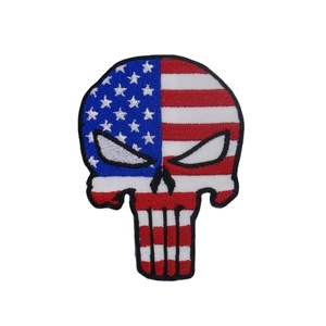 Skull American USA Flag Handmade Embroidered Sew-On Patch Applique Vest <b>Jacket</b> Clothing US Patriotic Bikers Garments Patches - Product Image 1