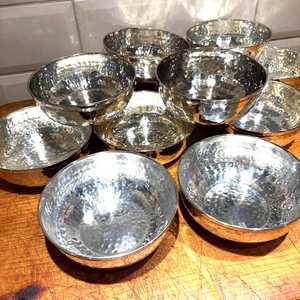 Vintage Nickel Silver Bowls Hammered Metal Fruit Bowl for <b>Floating</b> <b>Candles</b> Flower Dining Table Home Decor Made in India - Product Image 3