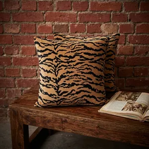 Tiger Stripe Velvet Cushion Covers with <b>Black</b> and Tan Animal Print Decorative Throw <b>Pillows</b> for Sofa Bedroom Home Decor - Product Image 2