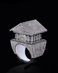 แหวนดีไซน์บ้านพักตากอากาศแบบกำหนดเองประดับเพชร |   เงินแท้ 925 ประดับเพชรโมอิสซาไนต์ VVS |   เครื่องประดับฮิปฮอป - Product Image 5