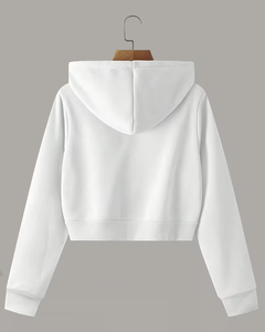 Women's White Regular Eco-Friendly Fleece Zipper Sweatshirt Solid Color Long Sleeve Casual Winter Wear - Product Image 3