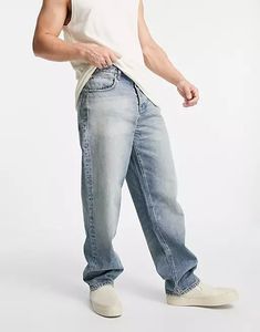 Men's Women's <b>Light</b> Multiple Color Loose Fit Denim Jeans Casual Washed Wide Leg Style Summer Wear Denim Jacket Pant Baggy Styles - Product Image 1