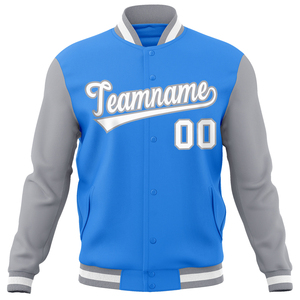 Chaqueta Deportiva Personalizada ERID SPORTS, Unisex, Azul Grisáceo, Estilo Béisbol, Cierre de Botones, Nombre del Equipo y Número Bordados, Resistente al Viento, para Invierno - Product Image 1