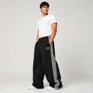 Pantalon de survêtement large personnalisé pour homme, avec bande latérale multicolore, joggers pour homme, taille élastique avec cordon de serrage, en molleton de coton - Product Image 1