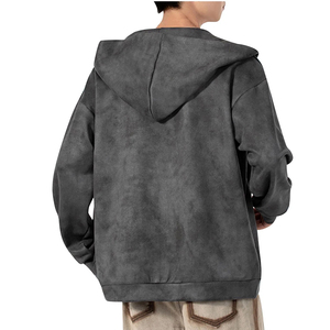 Sweat à capuche tricoté épais 300g pour homme, coupe oversize, délavé à l'acide, 100% coton, anti-boulochage, avec poche, automne-hiver - Product Image 6