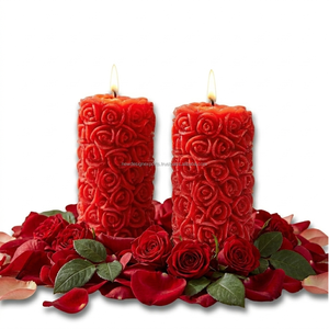 Luxury Red Rose Pillar <b>Candle</b> Set Romantic Wedding Decor Handmade Floral Embossed Scented <b>Candle</b> <b>Gift</b> USA - Product Image 4