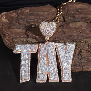 Collier pendentif personnalisé avec nom en lettres serties de diamants, en argent 925, avec attache en forme de cœur, style hip-hop, bling, diamant moissanite, unisexe - Product Image 6