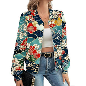 Floral Print Sheep Skin Bomber <b>Jacket</b> Casual Vintage Single Button <b>Lightweight</b> Coat Stylish Everyday Fashion Comfortable <b>Ladies</b> - Product Image 2