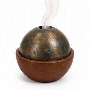 Brûleur d'encens Bakhoor en bois brossé argenté avec fentes, bol à charbon Mubakhara, support d'Oud arabe du Moyen-Orient, décoration d'intérieur - Product Image 2
