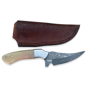 Cuchillo de Caza Personalizable de Acero Inoxidable con Cómodo Cuchillo Curvo Hecho a Mano con Mango de Hueso y Funda de Cuero - Product Image 3