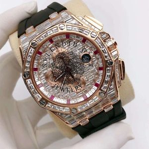 Splendide boîtier de montre en diamant 28 mm, mouvement à quartz analogique, mouvement ETA, résistant à l'eau 10 m, cristal saphir, moissanite - Product Image 3