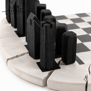 Natural Oak And Black Wooden Chess Set Square Checkered Board Geometric <b>Tall</b> Chess Pieces Modern <b>Table</b> Design Game - Product Image 5