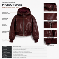 Blouson bomber court à capuche en cuir de vachette ciré tressé pour femme, avec logo minimaliste, style streetwear, personnalisable OEM