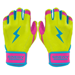 Guantes de Bateo SINEWY SPORTS de Cuero Blanco y Azul Claro con Logotipo de Rayo Rojo, Cierre de Velcro, Unisex, para Adultos, Entrenamiento - Product Image 5
