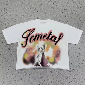 Nouveaux T-shirts effet vieilli en molleton épais, coupe oversize, imprimés sur mesure, T-shirts courts personnalisés avec strass et délavage acide - Product Image 2