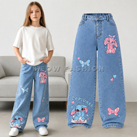 Wholesale Kids Denim Jeans Pants Embroidered Elastic Waist Flare Bell Bottoms Bangladesh Factory Export Surplus Bulk Lot Bundle