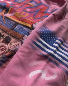 Sudadera con capucha rosa personalizada de invierno con gráfico, estilo oversize, efecto desgastado, con detalles de pedrería, estilo vintage, estampado streetwear 100% - Product Image 2