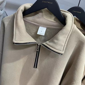 Sweat à capuche pour homme en coton lourd 380 g/m², couleur unie, col montant, demi-zip, logo personnalisé par sublimation pour l'hiver - Product Image 4