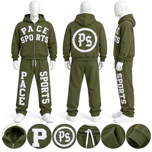 Conjunto deportivo de dos piezas para hombre, color gris ceniza, con sudadera con capucha y cremallera frontal, pantalones deportivos holgados, con parches bordados y textura de toalla, para invierno. - Product Image 2