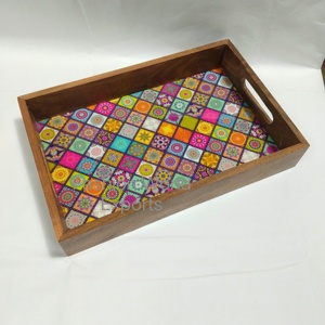 Bandeja de Servir Multifuncional de Madera Estilo Art Deco, Bandeja Decorativa Colorida para Mesa de Centro, Decoración Étnica Hecha a Mano, Regalo Único para el Hogar - Product Image 6