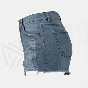 Shorts en jean taille haute pour femme, respirants, déchirés, délavés à la pierre, style streetwear décontracté pour l'été - Product Image 3
