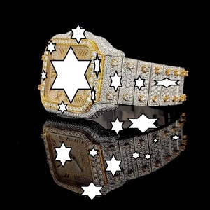 Nuevo Diseño, Reloj de Lujo Hecho a Mano, de Acero Inoxidable, Mecánico, con Caja Cuadrada, Cierre de Botón, Diamantes y Moissanita, Unisex, Estilo Iced Bust - Product Image 3
