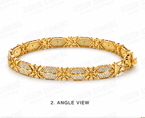 Luxury <b>Mens</b> Diamond Link Bracelet 18K Yellow Gold Geometric Micro Pave Designer Gold Chain High End Fine Jewelry Secure Clasp - Product Image 3