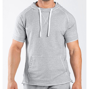 High Quality Hoodie 100% Cotton Pullover Muscle Fit Short Sleeve Men's <b>Hoodies</b> Yoga Gym Fitness <b>Workout</b> Short Sleeve <b>Hoodies</b> - Product Image 1