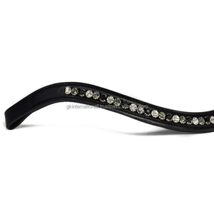 Venta al por mayor personalizada forma curva canal vacío cuero caballo ceja banda con incrustaciones de cristales blancos y negros diamante Bling cadena ceja banda - Product Image 5