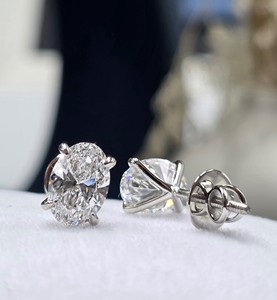 Oval Cut <b>Moissanite</b> Stud <b>Earrings</b> 925 Sterling Silver Rhodium Plated 4 Claw Prong Solitaire Screw Back Trendy Unisex Daily Wear - Product Image 1