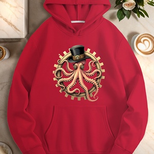 Sweats tricotés décontractés à capuche imprimés de pieuvre d'inspiration steampunk pour femmes - Product Image 2
